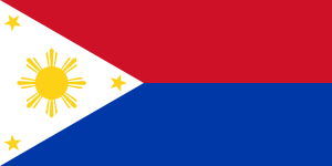 フィリピンの軍旗 戦時には一般の旗(青が上)もひっくり返して赤を上にして掲揚されます